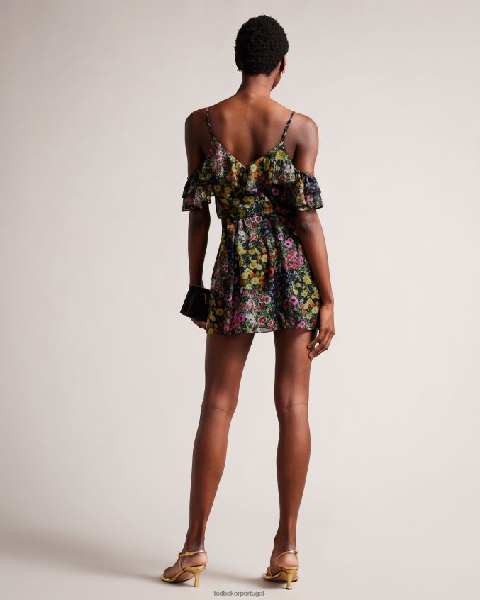 roupas Ted Baker Priyahh macacão com babados nos ombros preto mulheres 8X6HDF227