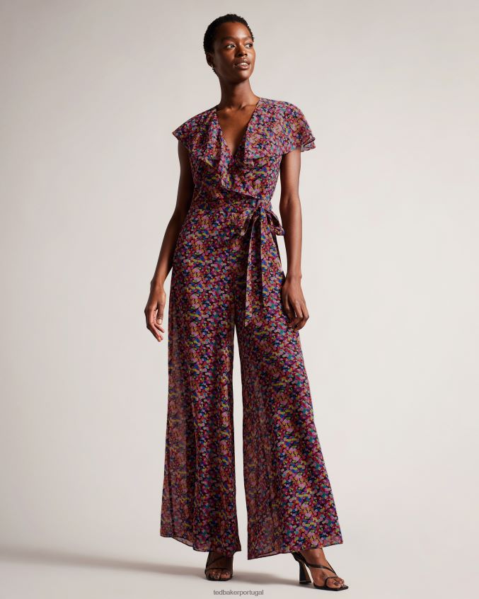 roupas Ted Baker macacão surya com babados na frente e perna larga preto mulheres 8X6HDF221