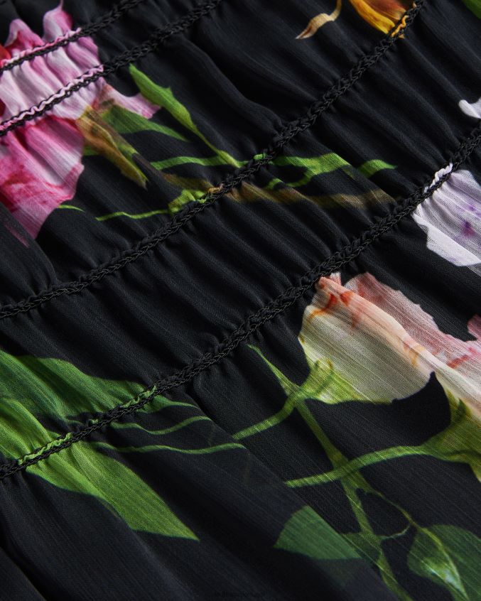 roupas Ted Baker Thieaa saia midaxi com micro babados em camadas preto mulheres 8X6HDF148