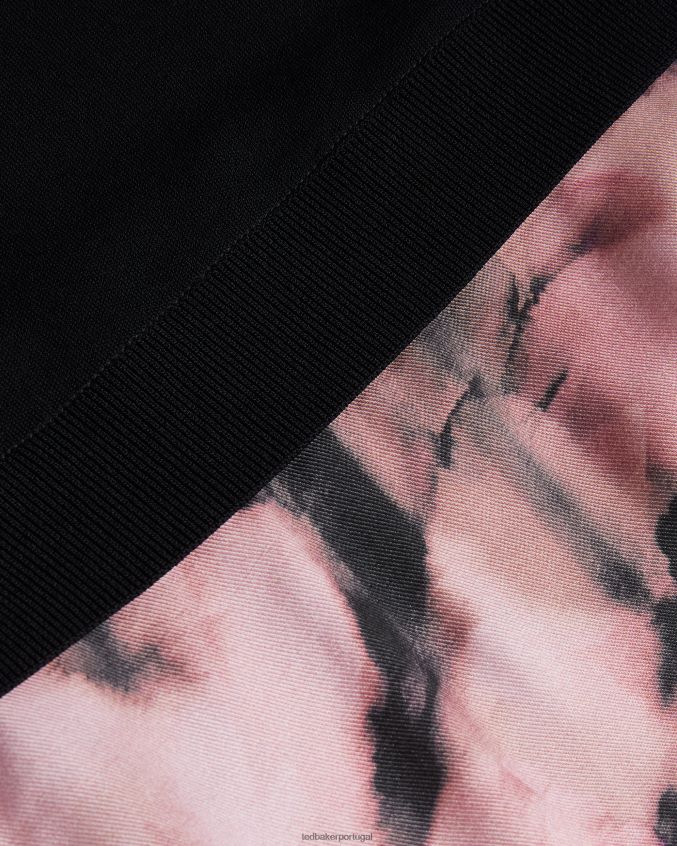 roupas Ted Baker Vestido mockable sem mangas elliha com saia deslizante floral preto mulheres 8X6HDF328