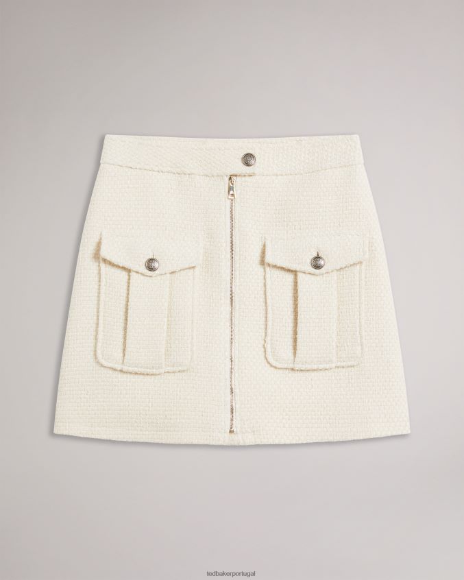 roupas Ted Baker minissaia cremlas com zíper e bolsos marfim mulheres 8X6HDF451