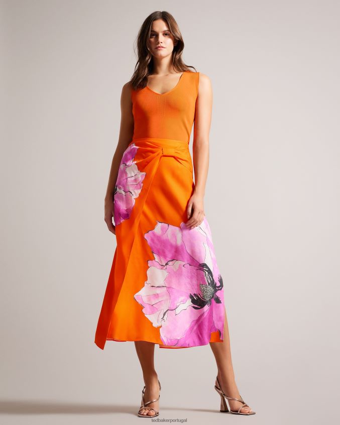 roupas Ted Baker saia deslizante com torção assimétrica floral Bethhie laranja brilhante mulheres 8X6HDF191