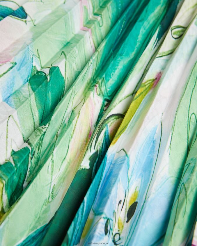 roupas Ted Baker saia midi plissada floral pintada lopehz verde mulheres 8X6HDF240