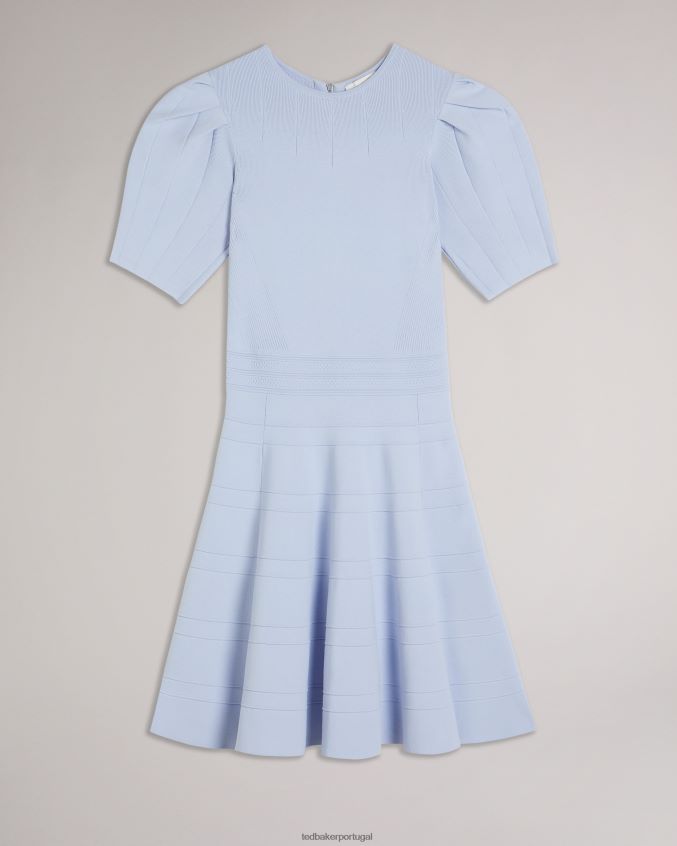 roupas Ted Baker vestido de veludo com manga bufante e saia de engenharia bebê azul mulheres 8X6HDF184