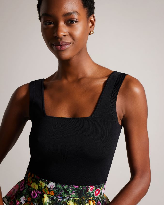 roupas Ted Baker vestido jennias com corpete em malha e saia com babados preto mulheres 8X6HDF13