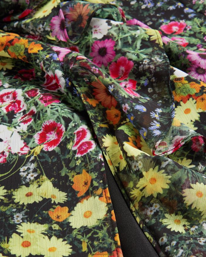 roupas Ted Baker vestido jennias com corpete em malha e saia com babados preto mulheres 8X6HDF13