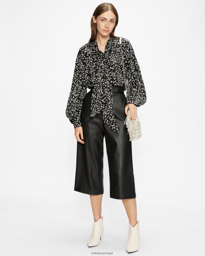 roupas Ted Baker blusa com laço de buceta estampada gaelle preto mulheres 8X6HDF555