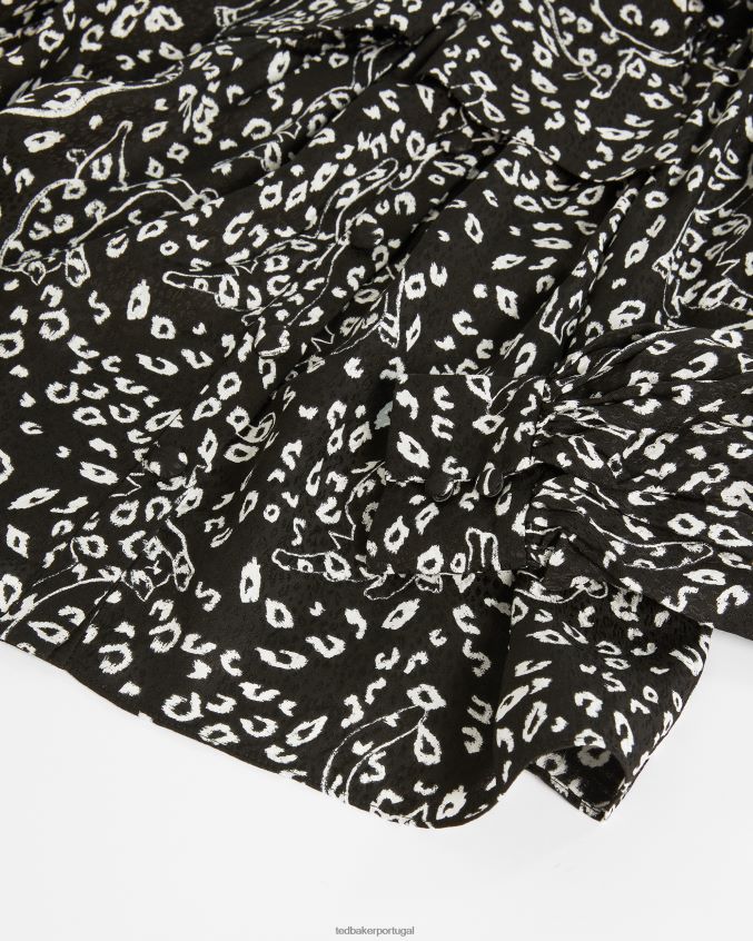 roupas Ted Baker blusa com laço de buceta estampada gaelle preto mulheres 8X6HDF555