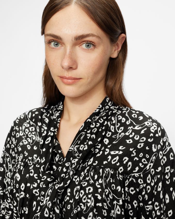 roupas Ted Baker blusa com laço de buceta estampada gaelle preto mulheres 8X6HDF555