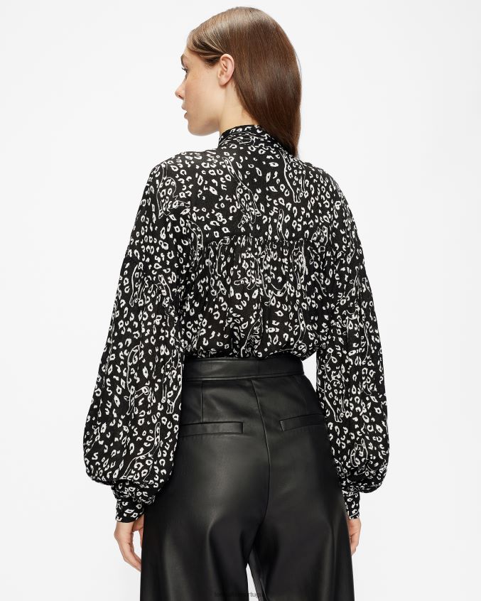 roupas Ted Baker blusa com laço de buceta estampada gaelle preto mulheres 8X6HDF555