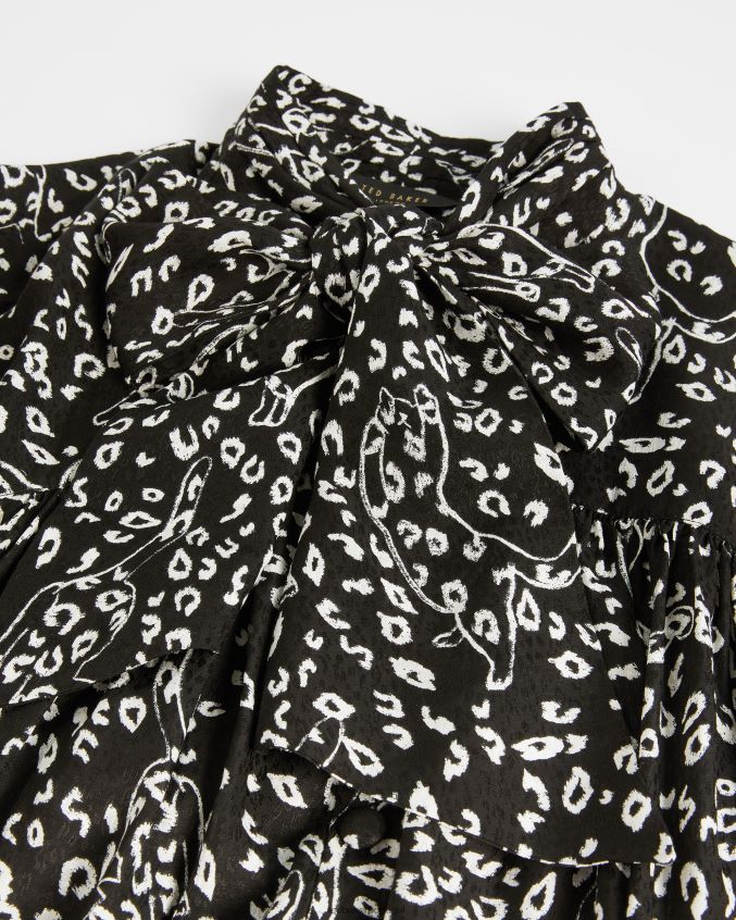 roupas Ted Baker blusa com laço de buceta estampada gaelle preto mulheres 8X6HDF555