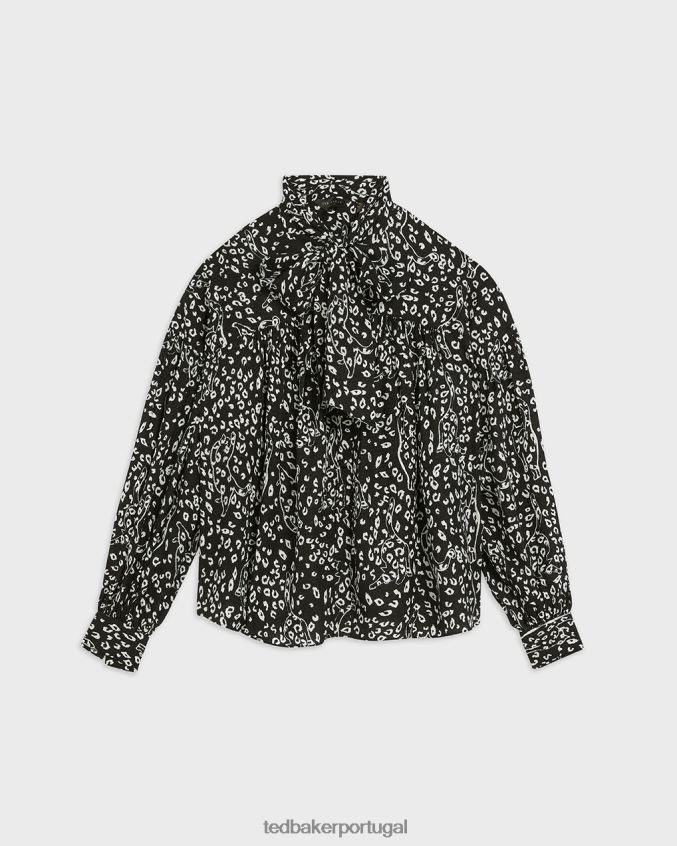 roupas Ted Baker blusa com laço de buceta estampada gaelle preto mulheres 8X6HDF555
