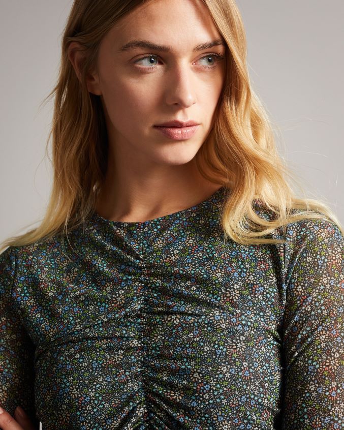 roupas Ted Baker savannn blusa de jersey com babado na frente preto mulheres 8X6HDF575