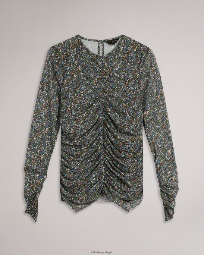 roupas Ted Baker savannn blusa de jersey com babado na frente preto mulheres 8X6HDF575