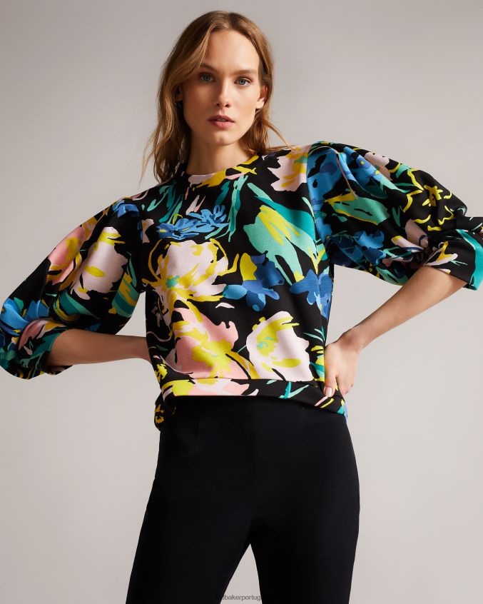 roupas Ted Baker suéter floral manga grande ragnila preto mulheres 8X6HDF574