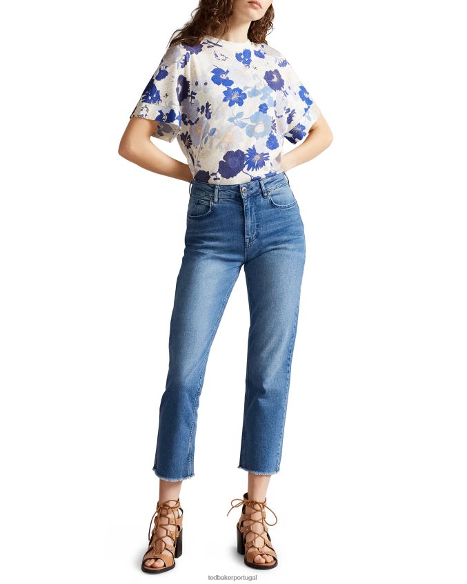 roupas Ted Baker camiseta de linho estampada kylea azul claro mulheres 8X6HDF640