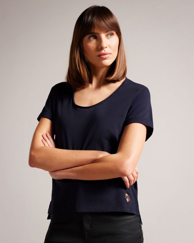 roupas Ted Baker camiseta miarna com decote em V fácil ajuste marinha mulheres 8X6HDF547