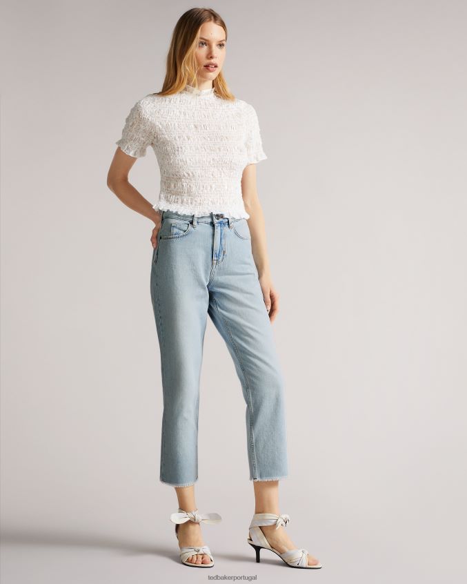 roupas Ted Baker nellin jeans reto rígido e bainha crua lavagem leve mulheres 8X6HDF560