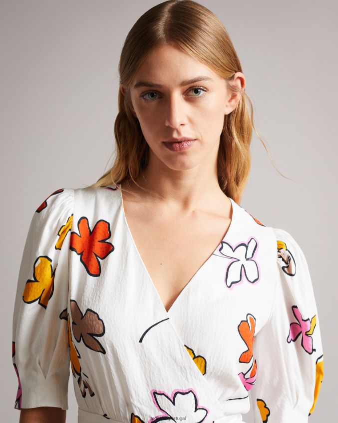 roupas Ted Baker Wesllie minivestido estampado na frente branco mulheres 8X6HDF544