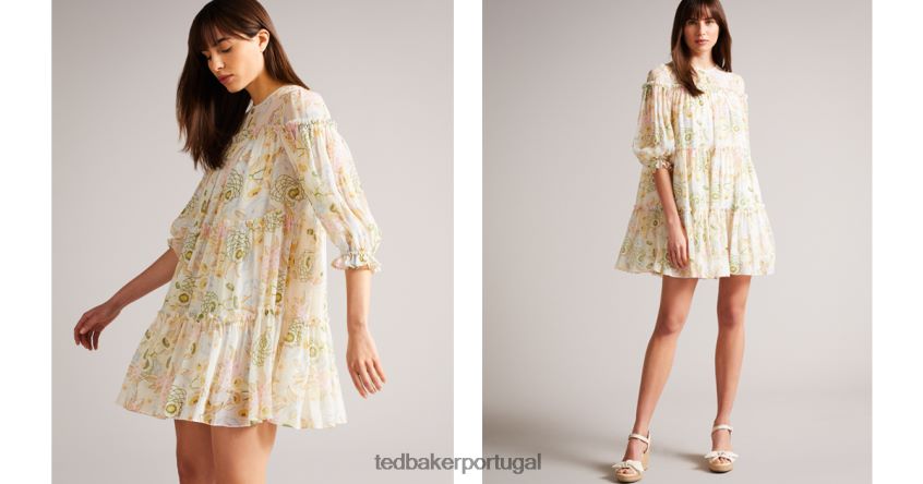 roupas Ted Baker bellona mini vestido trapézio em camadas branco mulheres 8X6HDF497