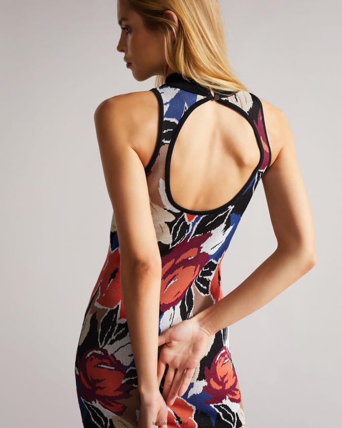 roupas Ted Baker lilyiii minivestido bodycon de malha com costas abertas preto mulheres 8X6HDF614