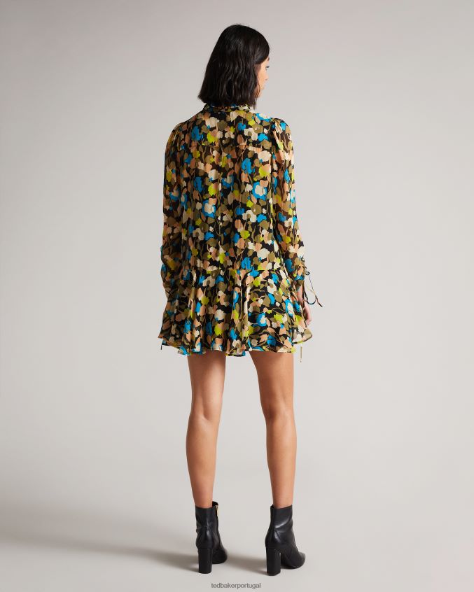 roupas Ted Baker minivestido floral hariiee com cintura baixa preto mulheres 8X6HDF485