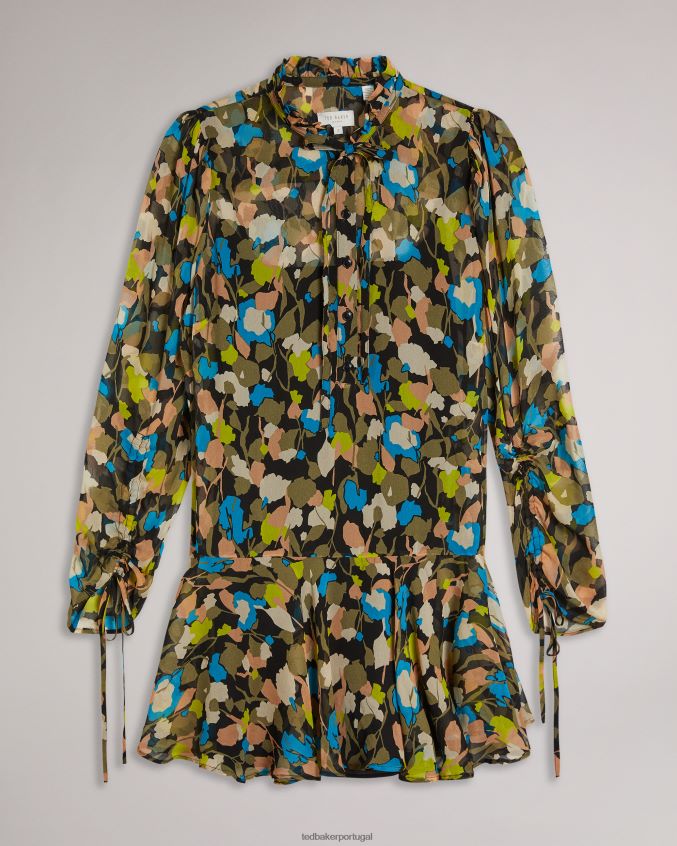 roupas Ted Baker minivestido floral hariiee com cintura baixa preto mulheres 8X6HDF485