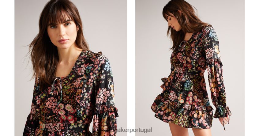 roupas Ted Baker minivestido hendria com detalhes de babados preto mulheres 8X6HDF533