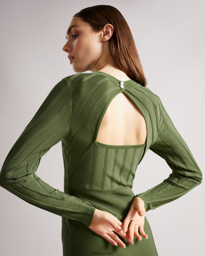 roupas Ted Baker vestido de malha com costas abertas aimyy verde mulheres 8X6HDF604