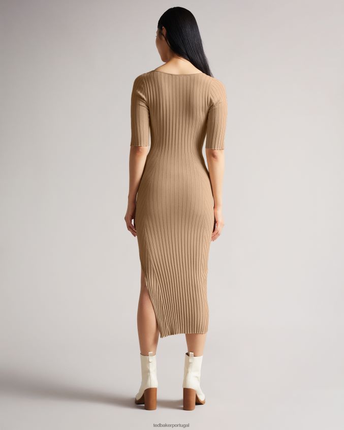 roupas Ted Baker vestido de malha com detalhe de fenda lateral kiierra marrom claro mulheres 8X6HDF621