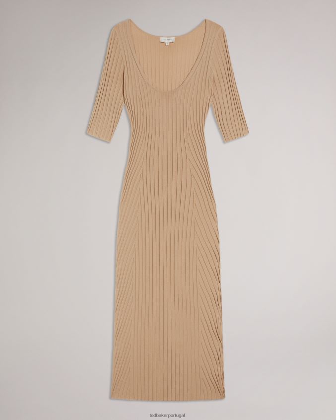 roupas Ted Baker vestido de malha com detalhe de fenda lateral kiierra marrom claro mulheres 8X6HDF621