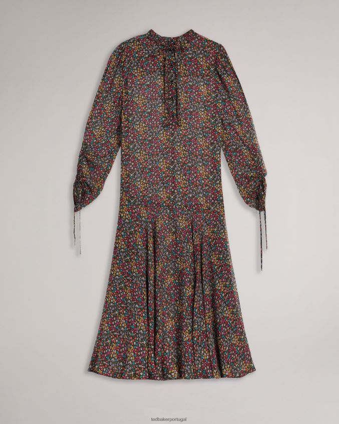 roupas Ted Baker vestido midi bevlia cintura baixa preto mulheres 8X6HDF519