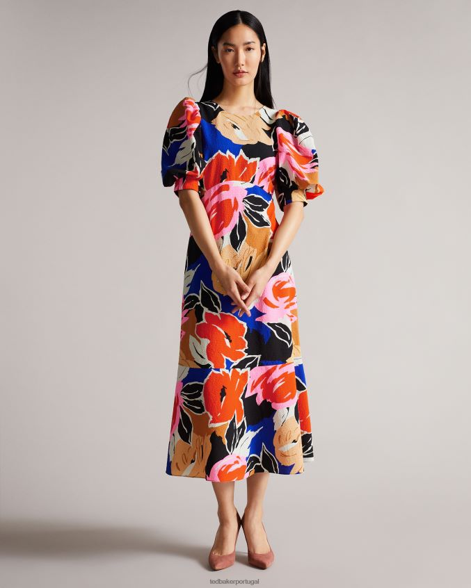 roupas Ted Baker vestido midi com estampa floral harpia preto mulheres 8X6HDF503