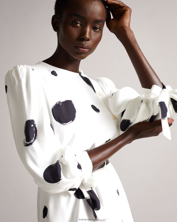 roupas Ted Baker vestido midi eliyzza com botões e punhos de gravata branco mulheres 8X6HDF487