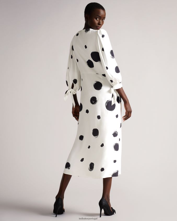 roupas Ted Baker vestido midi eliyzza com botões e punhos de gravata branco mulheres 8X6HDF487