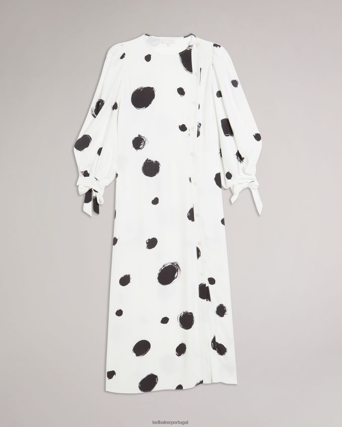 roupas Ted Baker vestido midi eliyzza com botões e punhos de gravata branco mulheres 8X6HDF487