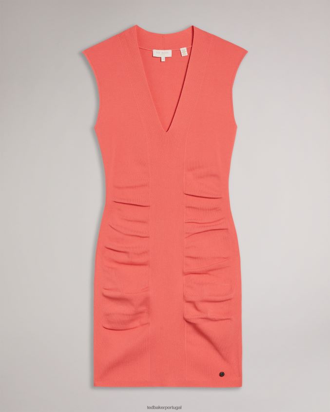 roupas Ted Baker vestido novari bodycon com decote em v coral mulheres 8X6HDF612