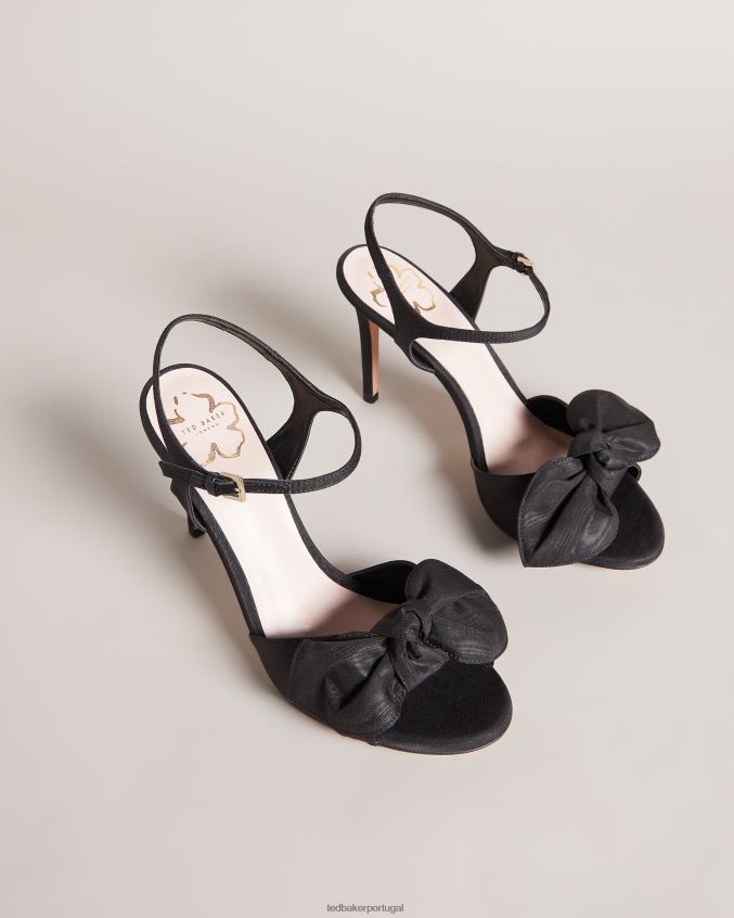 sapato Ted Baker Heevia moiré sandália de salto com laço de cetim preto mulheres 8X6HDF918