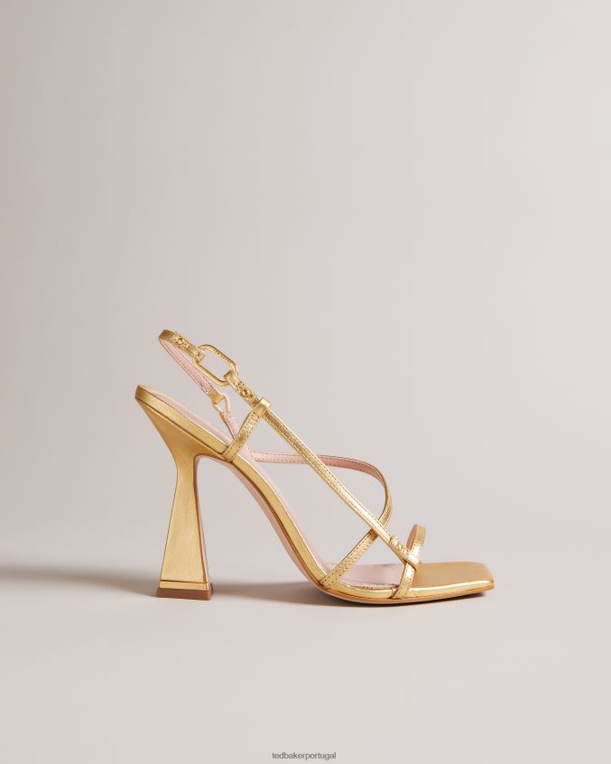 sapato Ted Baker Sandália de salto geométrico com tiras Cayena ouro mulheres 8X6HDF893