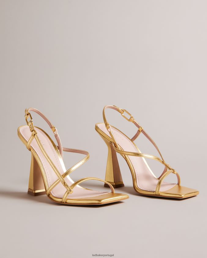 sapato Ted Baker Sandália de salto geométrico com tiras Cayena ouro mulheres 8X6HDF893