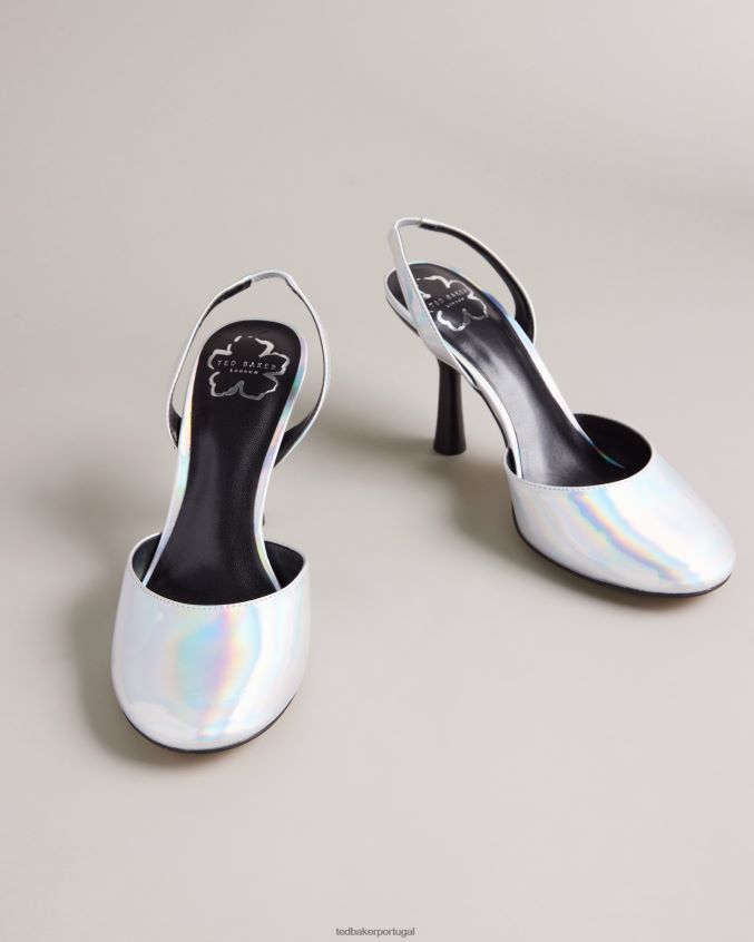 sapato Ted Baker larria salto slingback holográfico prata mulheres 8X6HDF854