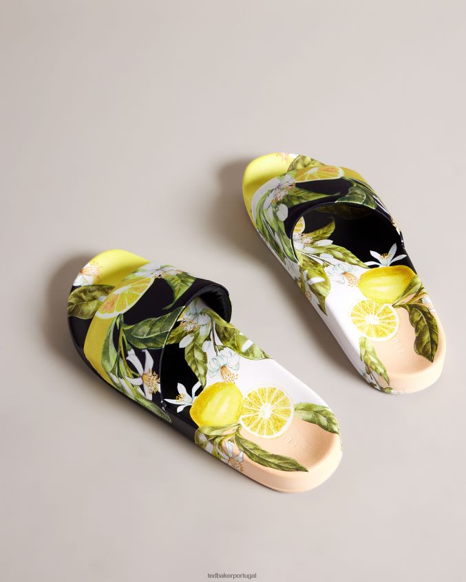 sapato Ted Baker controle deslizante de cetim com estampa de limão azzin amarelo mulheres 8X6HDF860