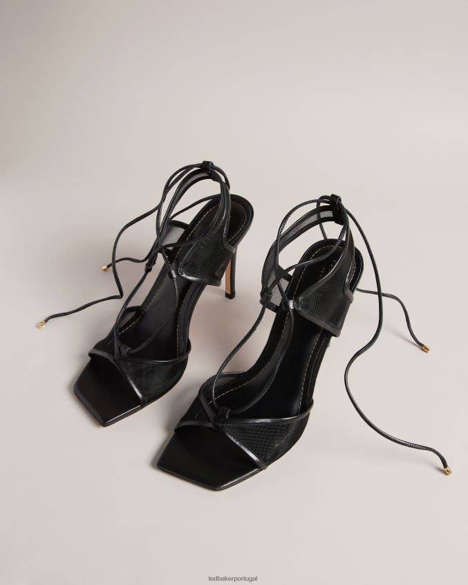 sapato Ted Baker sandália de tira de amarração de malha junera preto mulheres 8X6HDF874