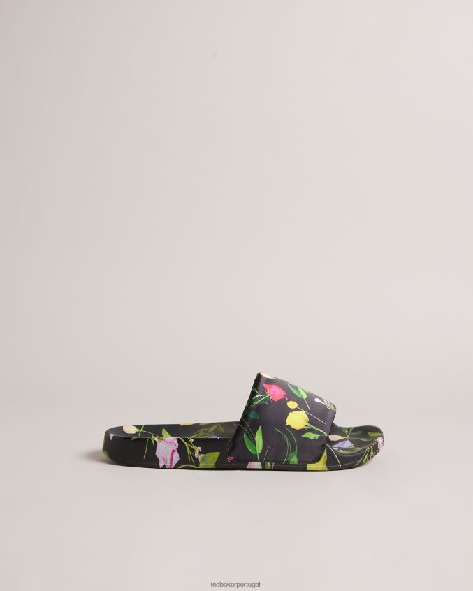 sapato Ted Baker sliders de cetim com estampa floral azzi preto mulheres 8X6HDF905