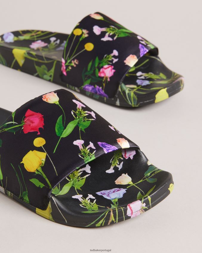sapato Ted Baker sliders de cetim com estampa floral azzi preto mulheres 8X6HDF905