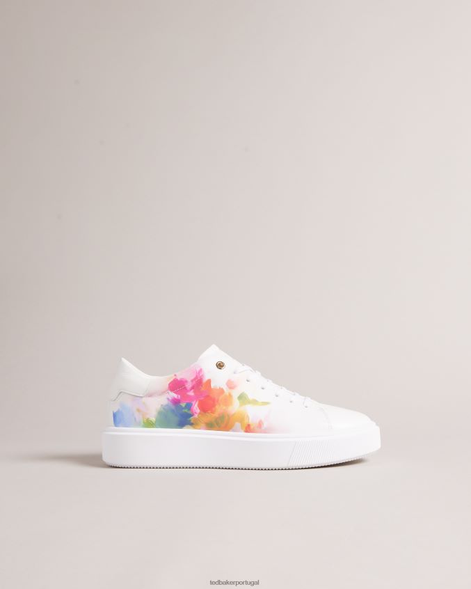 sapato Ted Baker tennia tênis plataforma com estampa artística branco-laranja mulheres 8X6HDF913