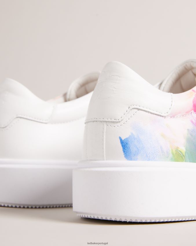 sapato Ted Baker tennia tênis plataforma com estampa artística branco-laranja mulheres 8X6HDF913