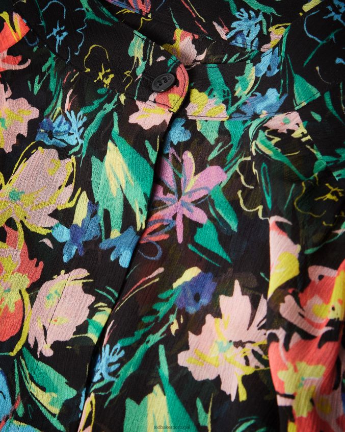roupas Ted Baker blusa carita manga babado preto mulheres 8X6HDF599