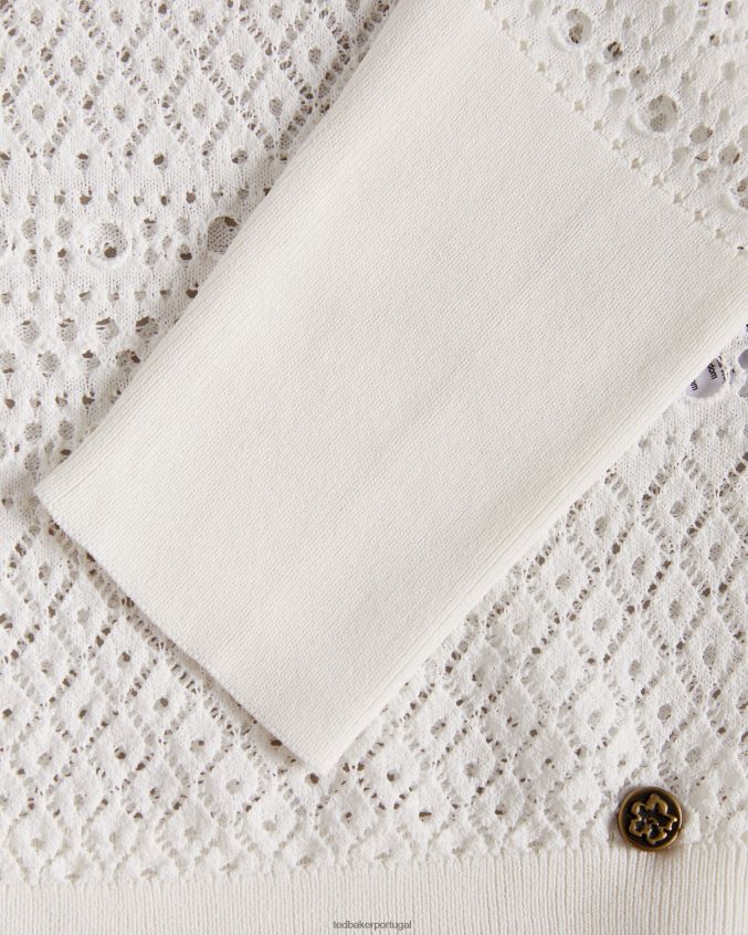 roupas Ted Baker este suéter cropped com ponto de renda branco mulheres 8X6HDF634