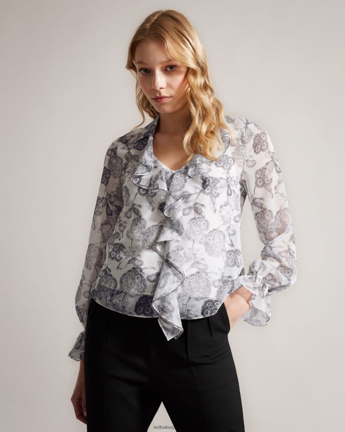 roupas Ted Baker blusa aniye com babados e acabamento em bola de metal branco mulheres 8X6HDF425